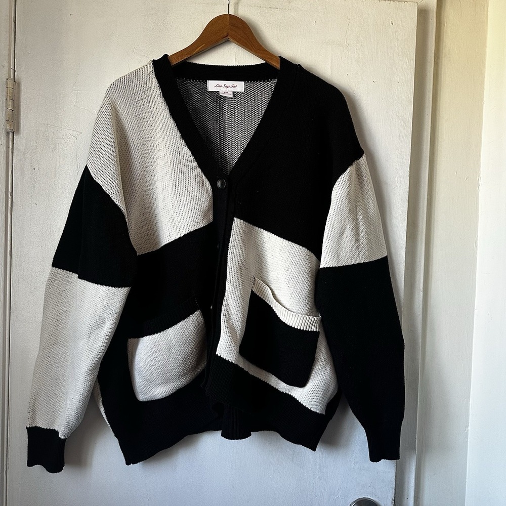 Lisa Says Gay Lauda Cardigan Checker Colorblock Pockets Cotton Blend Comfy 2XL